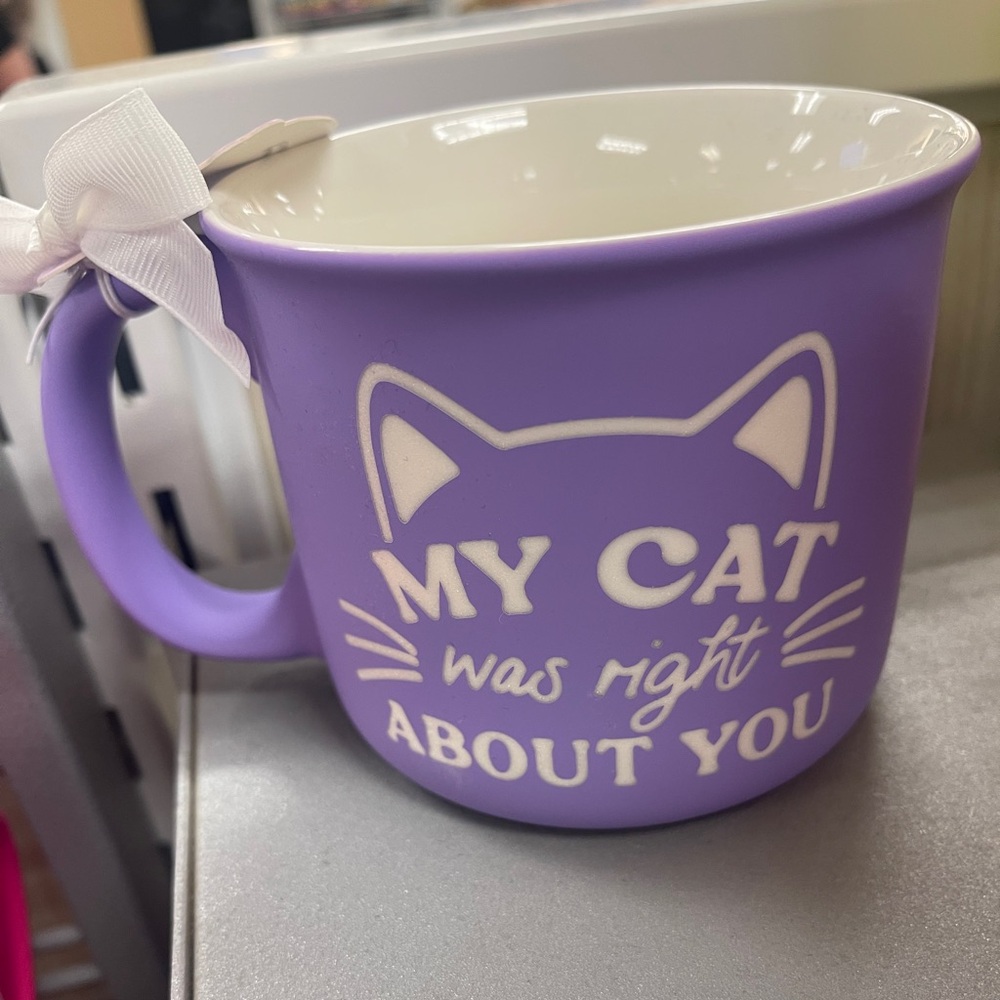 Cat Lady My Cat Was Right About You Purple Laser Cut Soft Touch Coffee Mug NWT
